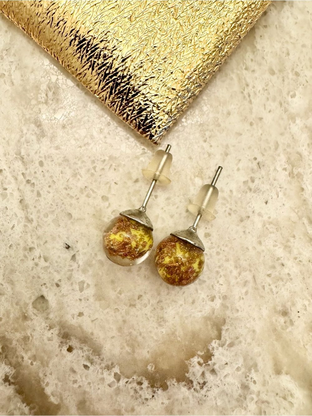 Handmade Gold Glass Globe Stud Earrings